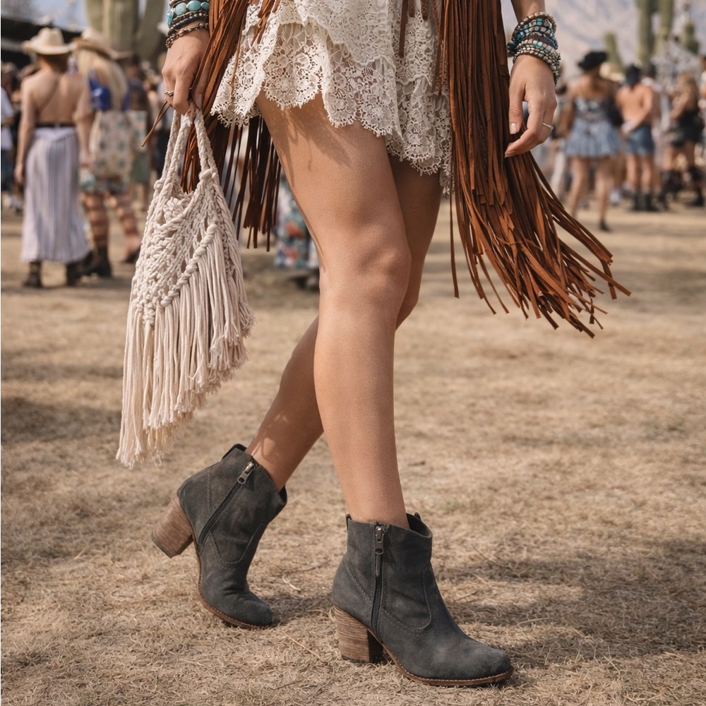 Rebels Stomp Gray Leather Western Booties Ankle Boots Size 8
